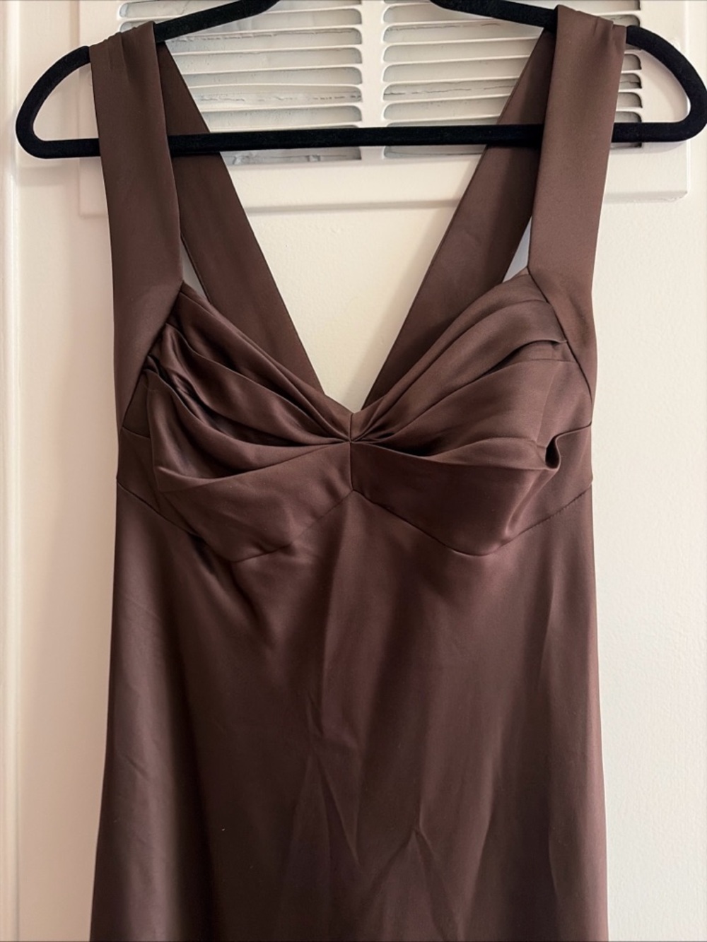 Calvin Klein Chocolate Brown Sleeveless Maxi Dress Prom Formal Sz 14 Cross Back - Picture 2 of 11